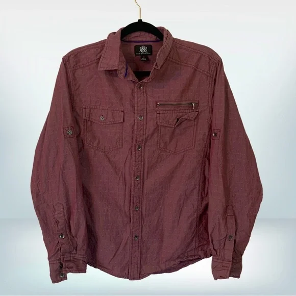 Rock & Republic Burgundy Textured Button Down Long Sleeve Shirt, size M - Picture 1 of 8
